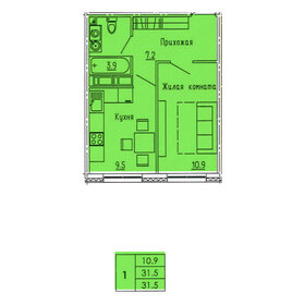 31,4 м², 1-комнатная квартира 3 328 400 ₽ - изображение 33