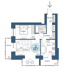 Квартира 68,1 м², 2-комнатная - изображение 1