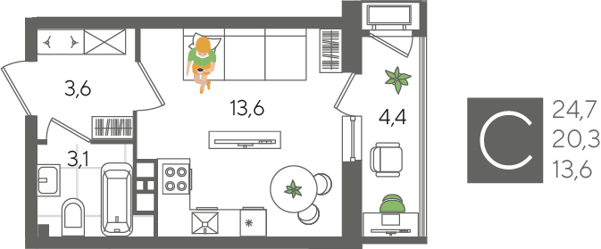 42,6 м², 2-комнатная квартира 3 600 000 ₽ - изображение 40