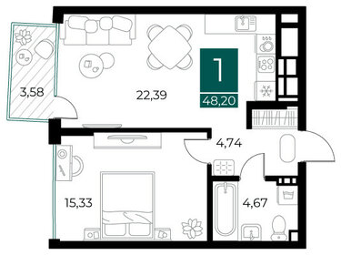 Квартира 48,2 м², 1-комнатная - изображение 1