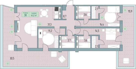 Квартира 163 м², 4-комнатные - изображение 1