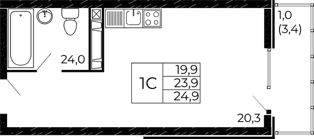 26 м², квартира-студия 3 400 800 ₽ - изображение 17