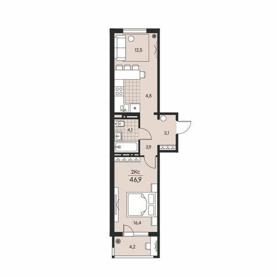 46,9 м², 2-комнатная квартира 4 017 000 ₽ - изображение 1