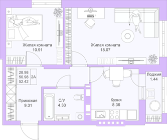 52,5 м², 2-комнатная квартира 9 184 000 ₽ - изображение 27