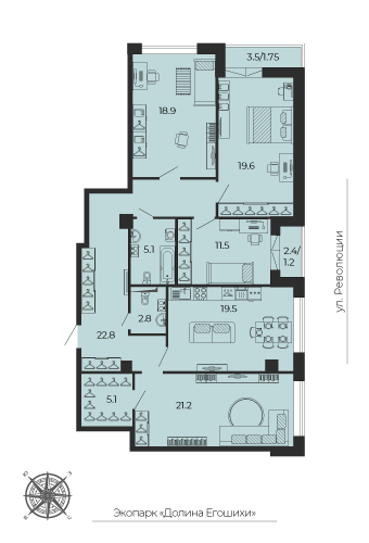 129,3 м², 4-комнатная квартира 15 952 035 ₽ - изображение 1