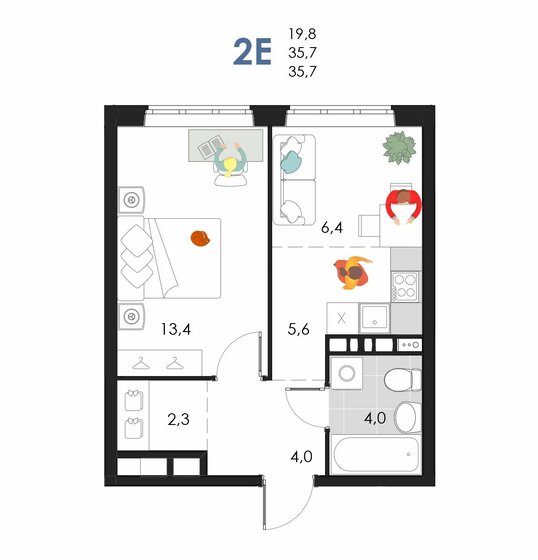35,7 м², 2-комнатная квартира 4 005 540 ₽ - изображение 1