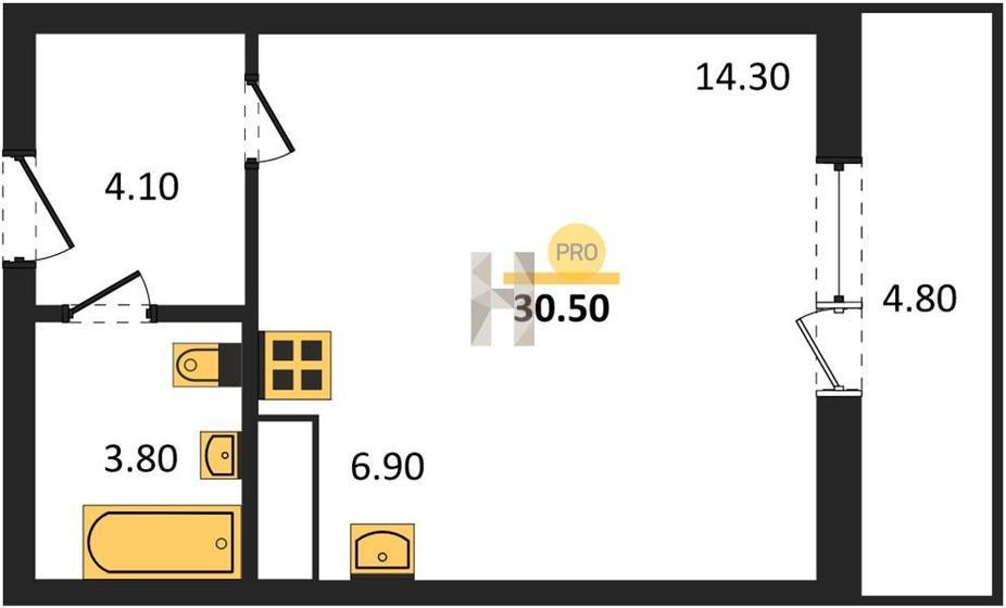 30,5 м², квартира-студия 3 015 000 ₽ - изображение 1