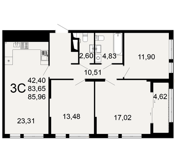 Квартира 86 м², 3-комнатная - изображение 1