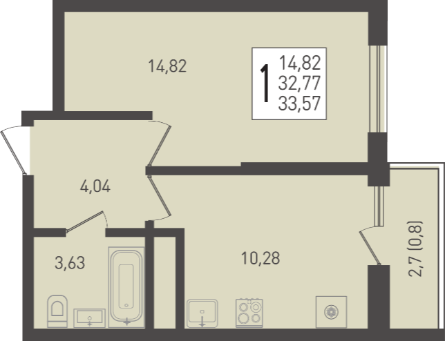 33,6 м², 1-комнатная квартира 4 531 950 ₽ - изображение 15