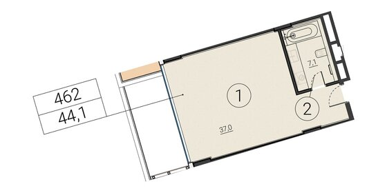 Квартира 44,1 м², 1-комнатные - изображение 1