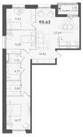 Квартира 90,6 м², 3-комнатная - изображение 1