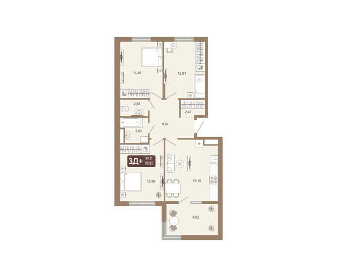 89,8 м², 3-комнатная квартира 8 331 960 ₽ - изображение 1