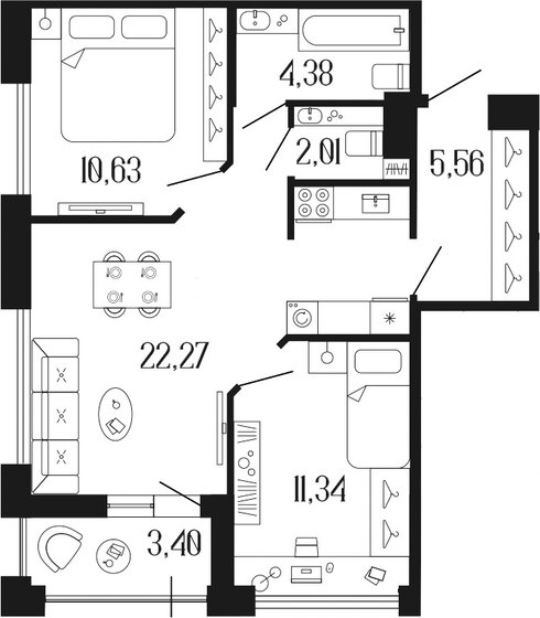 58,9 м², 2-комнатная квартира 27 320 000 ₽ - изображение 1