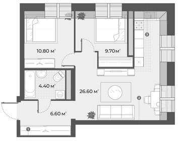 Квартира 58,1 м², 2-комнатная - изображение 1