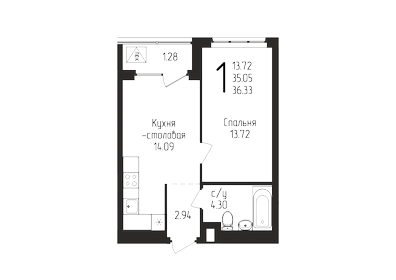 33,3 м², 1-комнатная квартира 4 300 000 ₽ - изображение 18