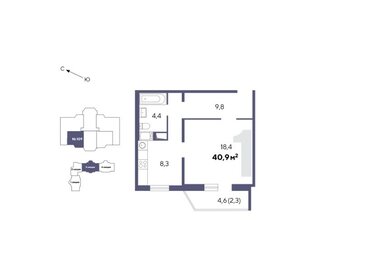 Квартира 40,9 м², 1-комнатная - изображение 1