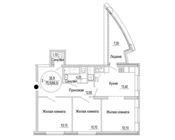 Квартира 75,5 м², 3-комнатная - изображение 1