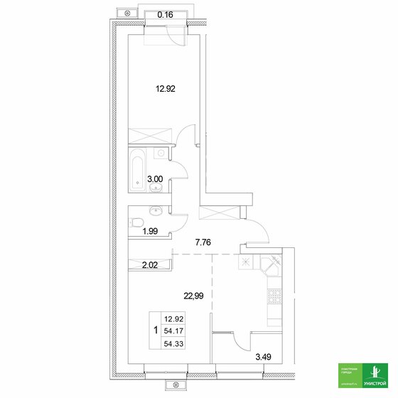 54,3 м², 1-комнатная квартира 10 297 000 ₽ - изображение 1