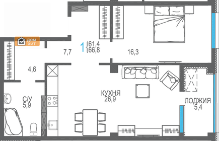 66,8 м², 1-комнатная квартира 9 752 800 ₽ - изображение 22