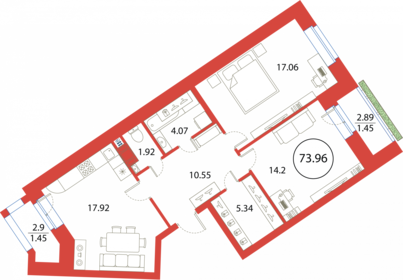 74 м², 2-комнатная квартира 18 631 264 ₽ - изображение 9