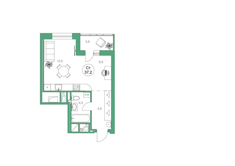 37 м², 1-комнатная квартира 6 590 000 ₽ - изображение 1