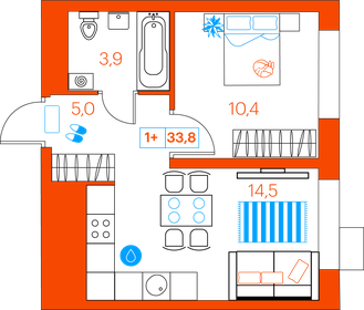 34,3 м², 1-комнатная квартира 4 770 000 ₽ - изображение 24