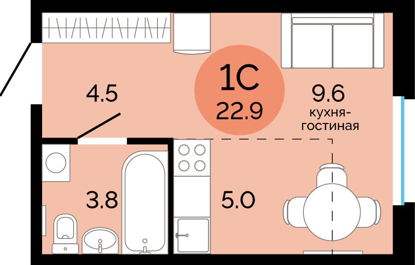 22,9 м², квартира-студия 3 390 000 ₽ - изображение 15