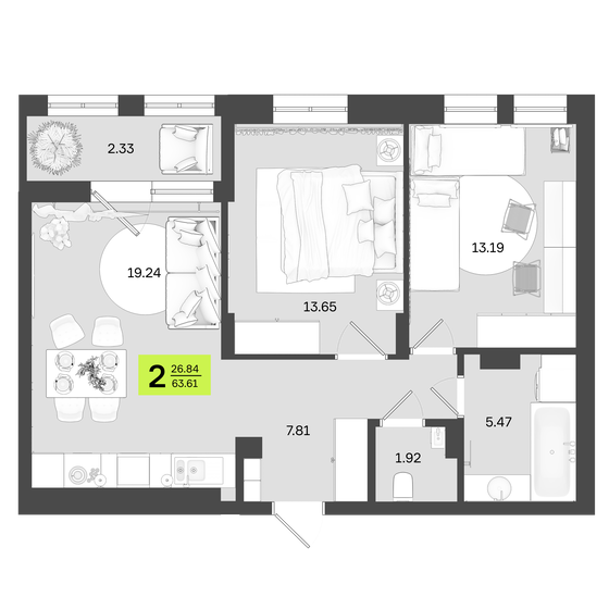 63,6 м², 2-комнатная квартира 10 050 380 ₽ - изображение 1