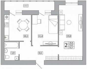 Квартира 53 м², 2-комнатная - изображение 1