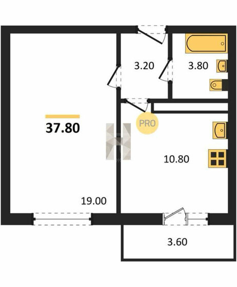 37,8 м², 1-комнатная квартира 4 466 270 ₽ - изображение 1