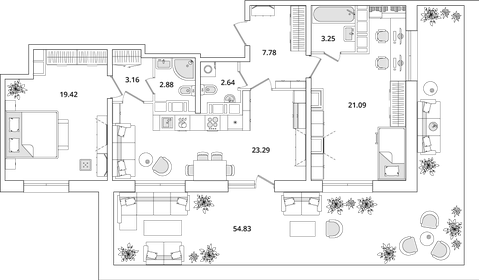 Квартира 98,7 м², 2-комнатная - изображение 1