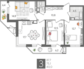 82 м², 3-комнатная квартира 14 999 000 ₽ - изображение 65