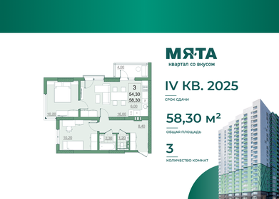 Квартира 54,3 м², 3-комнатная - изображение 1