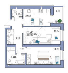 60 м², 2-комнатная квартира 5 405 500 ₽ - изображение 8