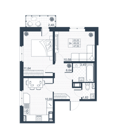 Квартира 45,8 м², 2-комнатная - изображение 1