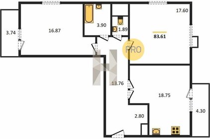 Квартира 83,6 м², 2-комнатная - изображение 1