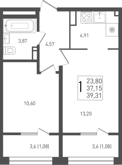 39,3 м², 1-комнатная квартира 5 385 470 ₽ - изображение 1