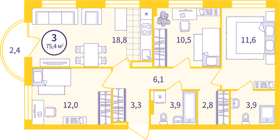 73,7 м², 3-комнатная квартира 8 750 000 ₽ - изображение 25