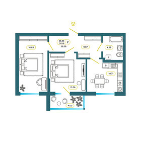 55,3 м², 2-комнатная квартира 6 000 000 ₽ - изображение 44