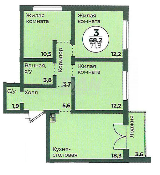 68,2 м², 3-комнатная квартира 12 250 000 ₽ - изображение 1