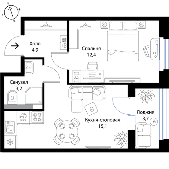 37,5 м², 2-комнатная квартира 6 787 500 ₽ - изображение 1