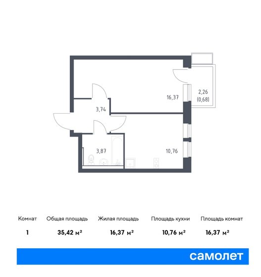 35,4 м², 1-комнатная квартира 7 255 723 ₽ - изображение 19