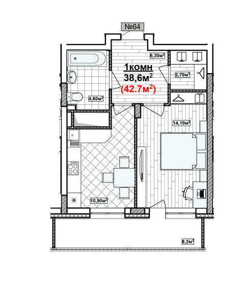 42,7 м², 1-комнатная квартира 9 390 000 ₽ - изображение 1