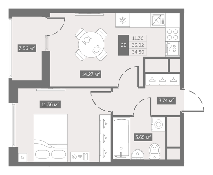34,8 м², 1-комнатная квартира 4 693 824 ₽ - изображение 23
