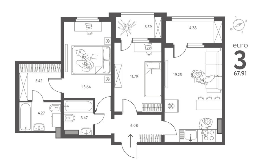 67,9 м², 2-комнатная квартира 7 062 640 ₽ - изображение 51