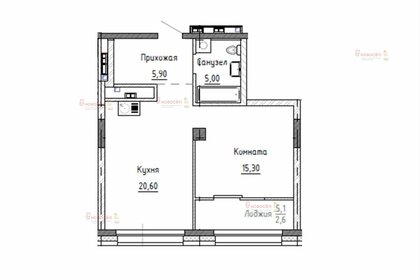 Квартира 49 м², 1-комнатные - изображение 1