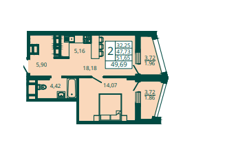 49,7 м², 1-комнатная квартира 7 552 880 ₽ - изображение 9