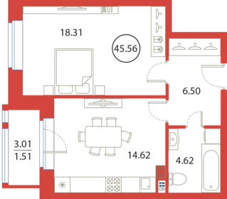 Квартира 45,6 м², 1-комнатная - изображение 1