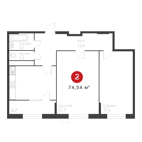 Квартира 74,5 м², 2-комнатная - изображение 1