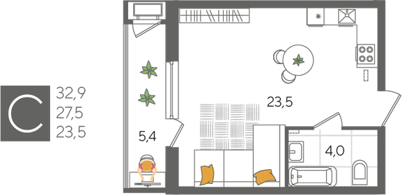 Квартира 32,9 м², студия - изображение 2